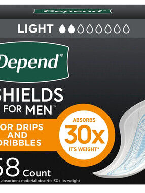 Open Box - Depend Shields Incontinence Pads for Men, Light Absorbency (50 ct)